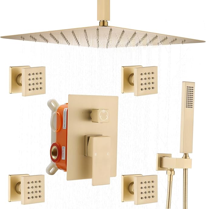 Enga Brushed Gold Rain Shower System by Enga