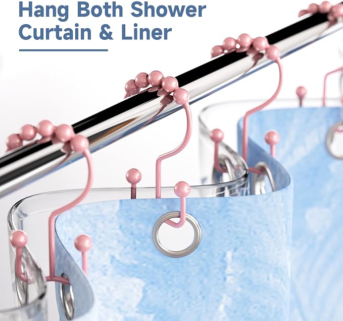 Titanker Shower Curtain Hooks Rings, Rust-Resistant Metal Double Glide Shower - Image 2