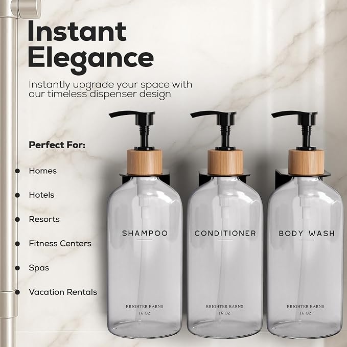Clear Shampoo and Conditioner Dispenser Set Wall Mounted by Brighter Barns - Image 2