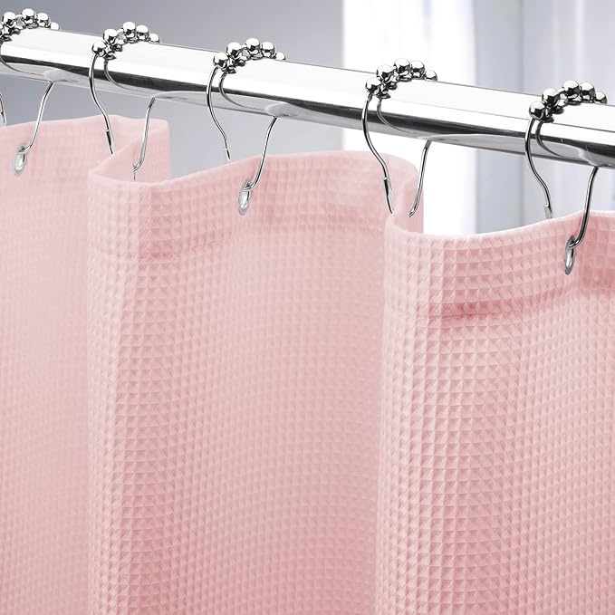AmazerBath Blush Pink Shower Curtain Fabric, Waffle Shower Curtain Heavy Duty by AmazerBath