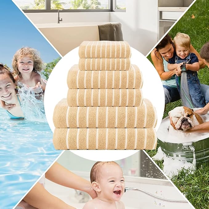 CASA COPENHAGEN Ecstatic 6 Pieces Towel Set- Beige, 600 GSM 2 Bath Towel 2 Hand - Image 6
