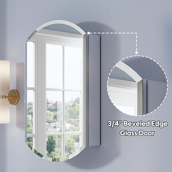 WELLFOR 20" x 32" Bathroom Oval Medicine Cabinet, Beveled Edge Mirror Cabinet - Image 3