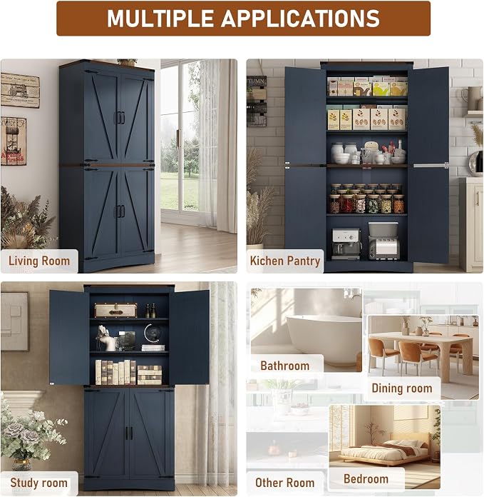 71" Tall Kitchen Pantry, Farmhouse Storage Cabinet - Image 4