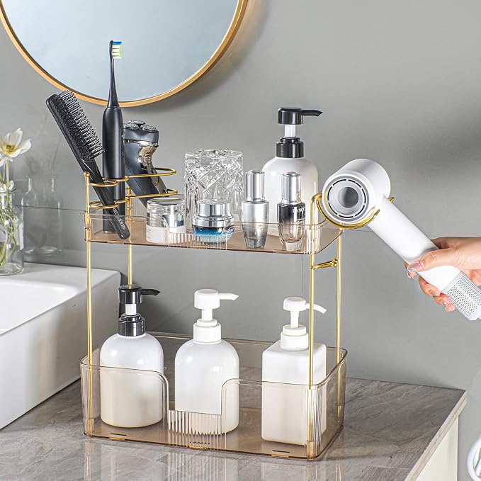 2 Tier Gold Bathroom Counter Organizer - Image 4