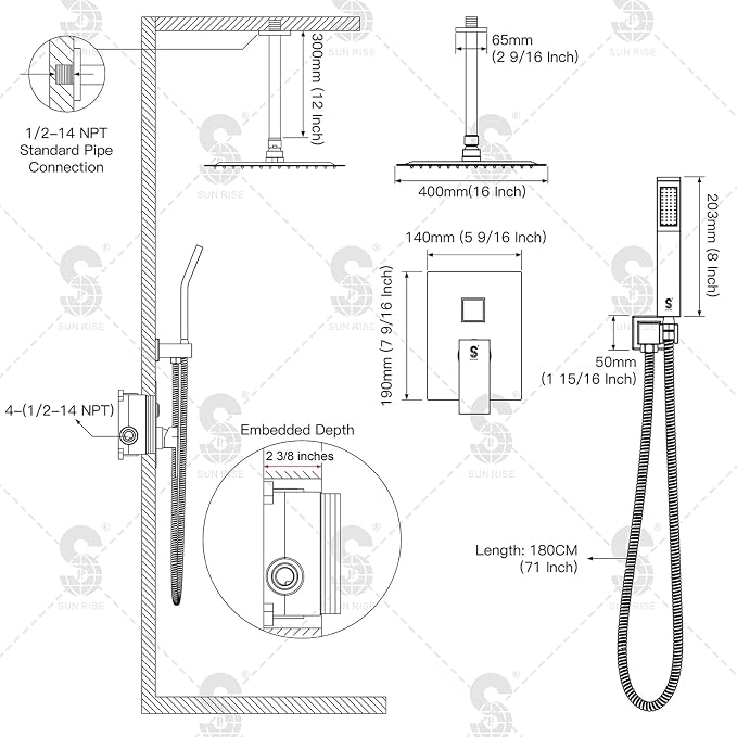SR SUN RISE 16 Inches Oil Rubbed Bronze Shower Faucets Sets Complete Bathroom - Image 8