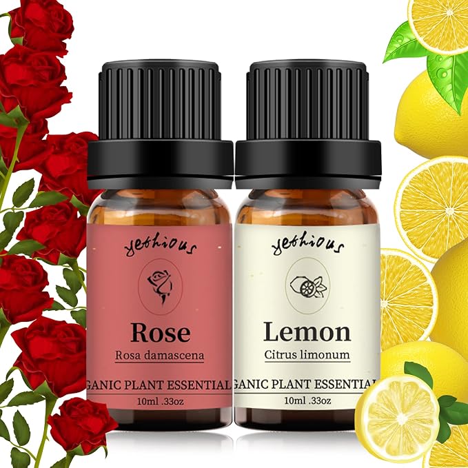 yethious Rose Lemon Essential Oils Set 2pcs*10ml 0.66oz 100% Organic Pure by yethious