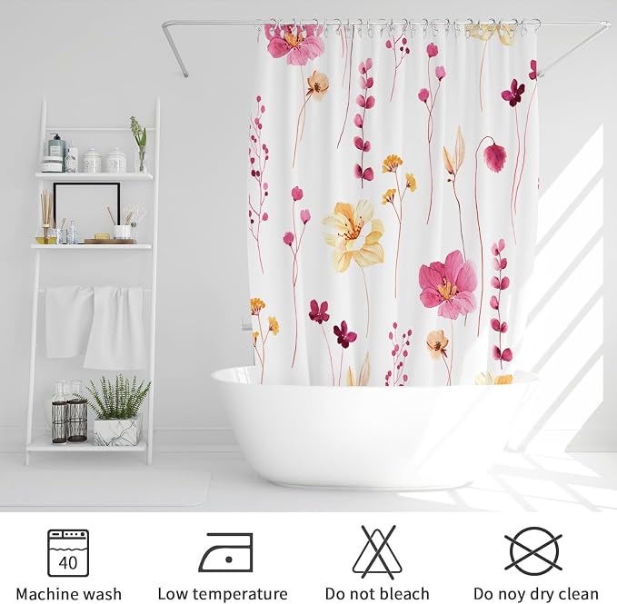 Gibelle Watercolor Floral Shower Curtain, Hot Pink Flower Shower Curtain - Image 6