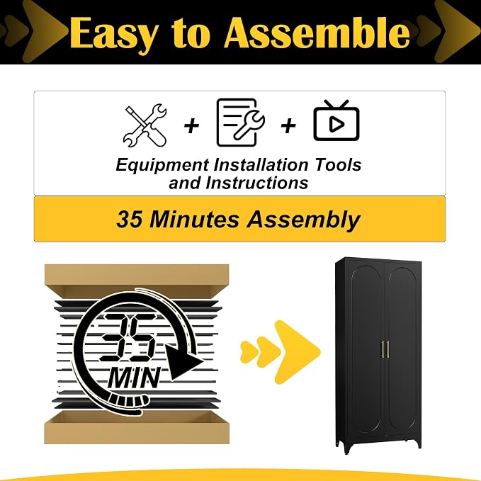 Kitchen Pantry Cabinet, 75 Inch Black Metal Storage Cabinet - Image 8