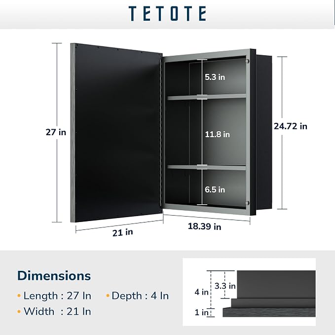 TETOTE Medicine Cabinet Mirror White Framed 21 x 27 Inch Aluminum Framed - Image 2