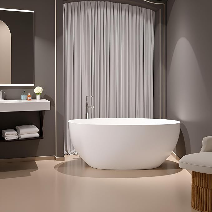 59'' Stone Resin Freestanding Bathtub, Bathroom Solid Surface Tub Bathtubs by MEDUNJESS