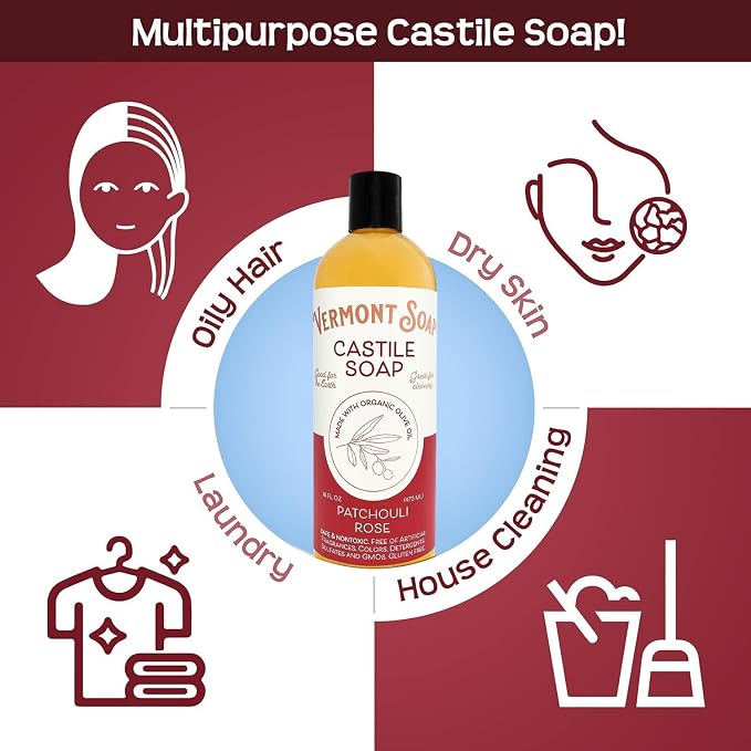 Vermont Castile Soap Patchouli Rose, Gentle Liquid Soap - Image 3
