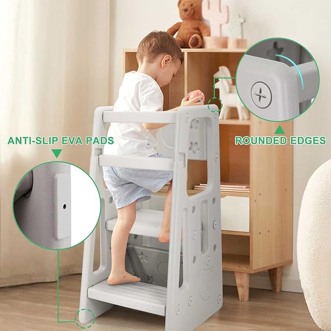 Nursery Kitchen Step Stool w/ 3 Adjustable Heights Toddler Standing Tower Kids - Image 5