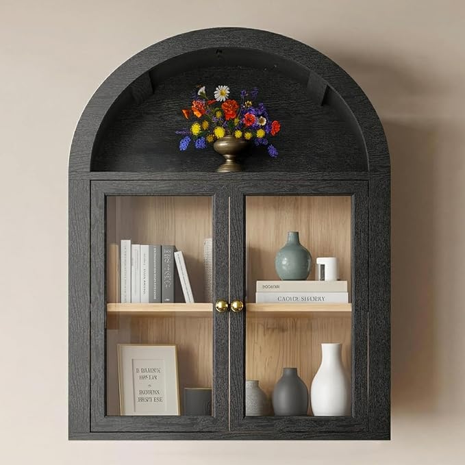 Arched Medicine Cabinets with Tempered Glass Doors, Wall Mounted Display by Furnaza