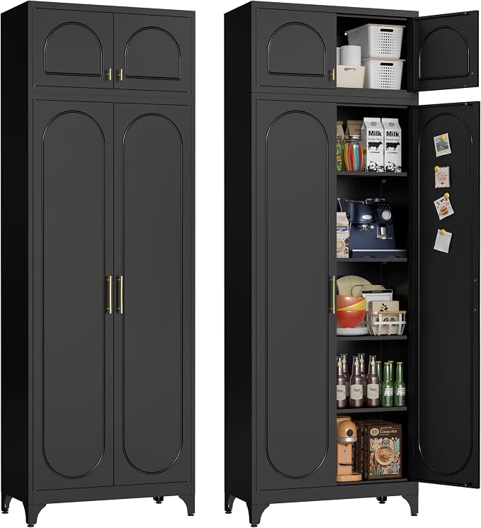 90" Metal Kitchen Pantry Cabinet, Freestanding Kitchen Storage Cabinet - Image 9