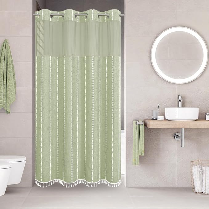 No Hook Stall Shower Curtain by EACHOPE