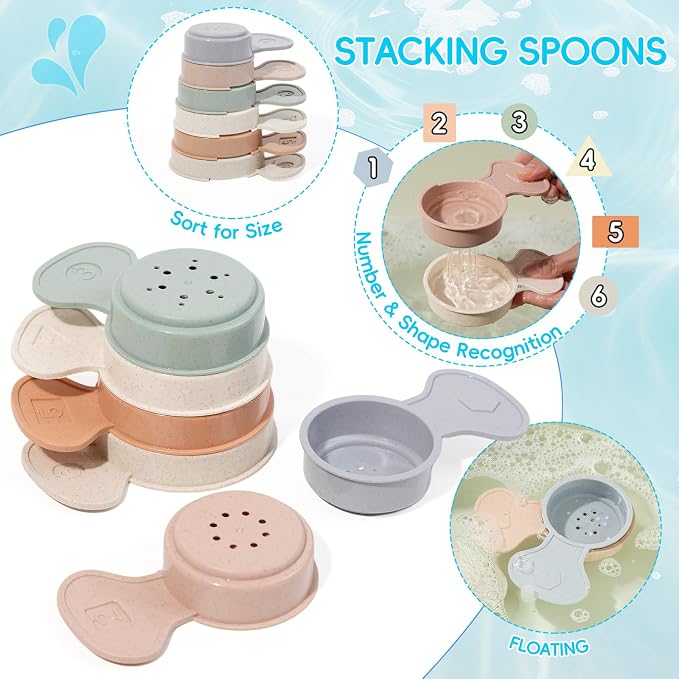 Baby Bath Toys for Kids Ages 1-3, Silicone Bath Toy and Bath Boats Spoons - Image 4