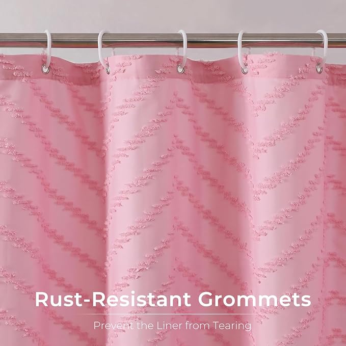 Pink Boho Shower Curtain Woven Fabric Cute Shower Curtain Modern Farmhouse - Image 5