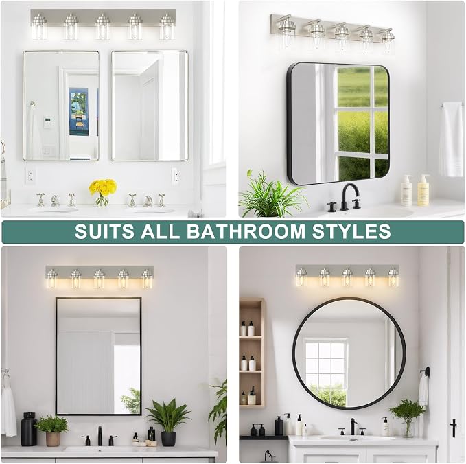 IZORRO Bathroom Vanity Light Fixture, 5-Light 36 Inch Brushed Nickel Bathroom - Image 8