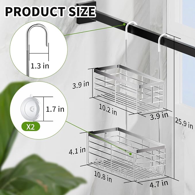 SHANSHUI Shower Hanging Caddy, Double Bathroom Showers Organizer Basket - Image 6