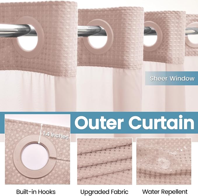 Blush Pink No Hook Shower Curtain - Image 5