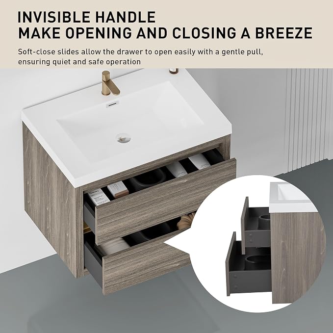 30" Wall-Mounted Bathroom Vanity - Image 4