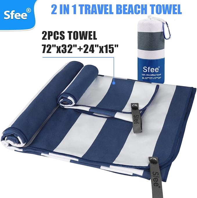 Sfee 2 in 1 Microfiber Oversized Beach Towel, Quick Dry Towel Travel Towel - Image 6