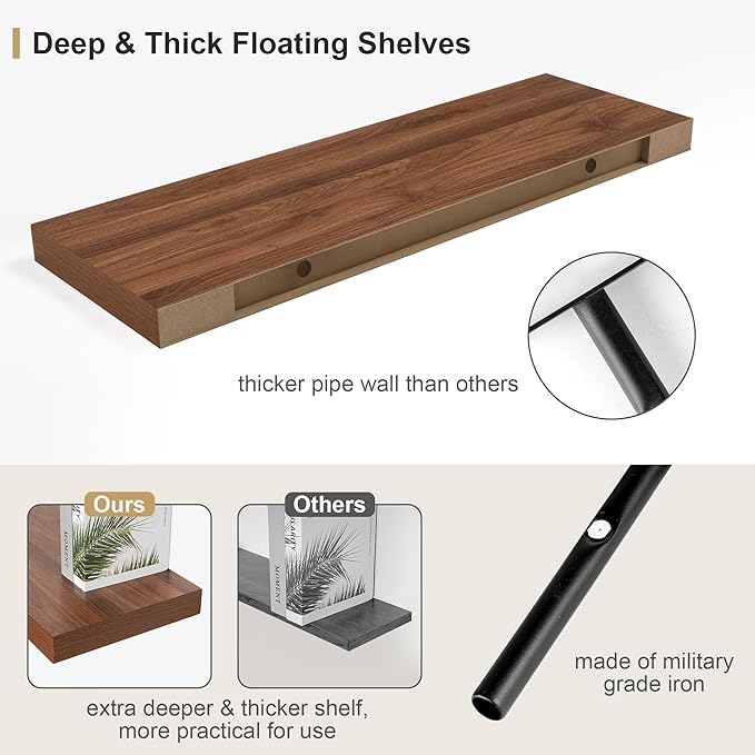 Heimlove Walnut Bathroom Shelf Floating Shelves - Image 5