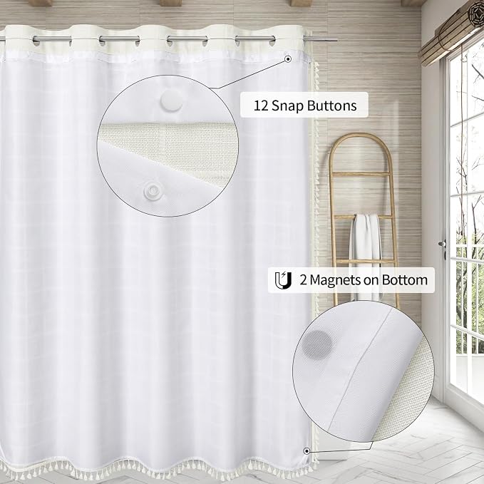 MitoVilla No Hooks Needed Boho Farmhouse Shower Curtain - Image 2
