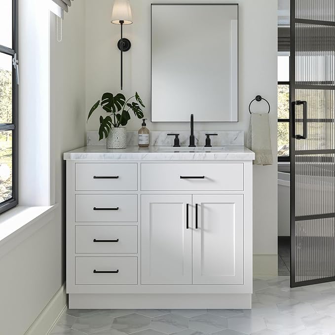 ARIEL Hepburn 43 Inch Single Sink Bathroom Vanity in White, 1.5 Edge Italian - Image 4