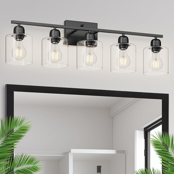 Modern 5 Light Bathroom Vanity Light, 31 inch Black Bathroom Lights Fixtures by FAISHILAN