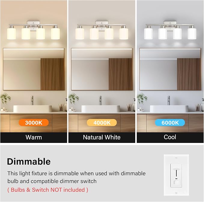 Brushed Nickel Bathroom Light Fixtures, 4-Light Modern Vanity Light Over Mirror - Image 5