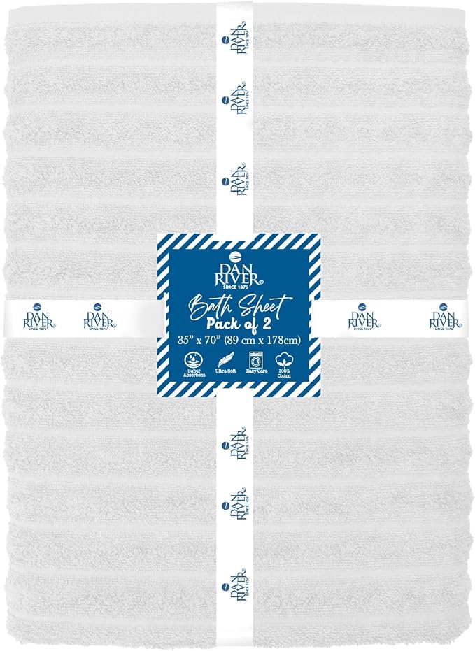 DAN RIVER Pack of 2 Bath Sheet 35x70 Inches, Super Soft Quick Dry Ribbed Cotton - Image 2