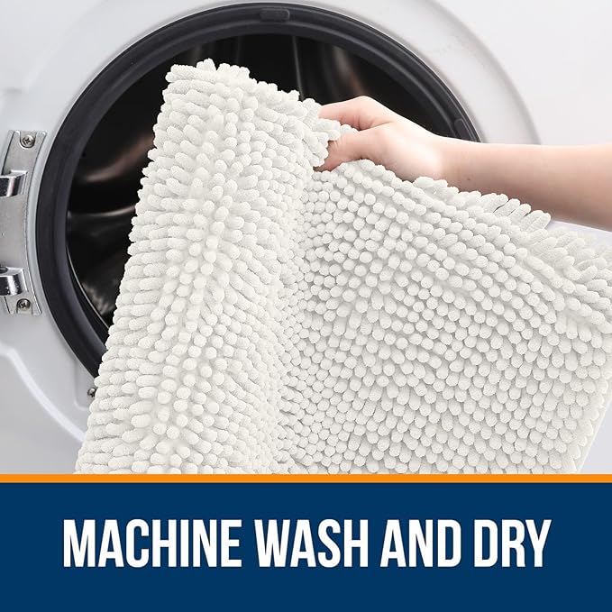 OLANLY Bathroom Rugs 47x24, Extra Soft Absorbent Chenille Bath Rugs, Rubber - Image 5