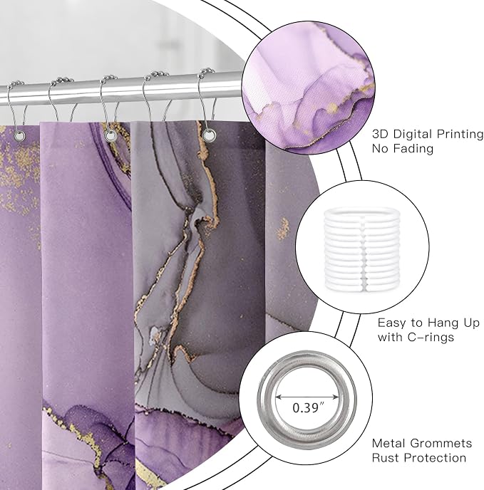 Long Shower Curtain 72 x 78 Inch, Tall Abstract Marble Shower Curtains - Image 5