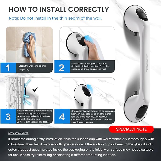 2 Pack 16 Inch Grab Bars for Bathtubs and Showers for Seniors, Heavy Duty - Image 4