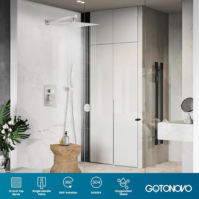 gotonovo Rainfall Bathroom Shower System Rain Shower Head and Handle Set Wall - Image 8