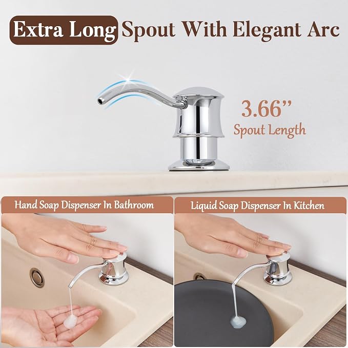 Built in Soap Dispenser for Kitchen Sink Countertop, Solid Brass Pump Head Long - Image 3