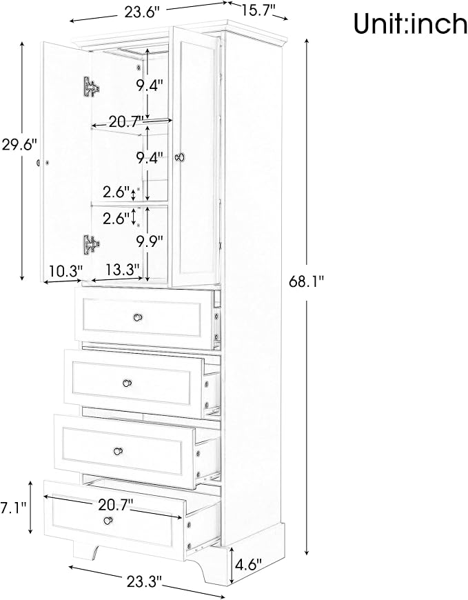 Merax Bathroom Cabinet with Doors and Drawers, Tall Storage Pantry - Image 2