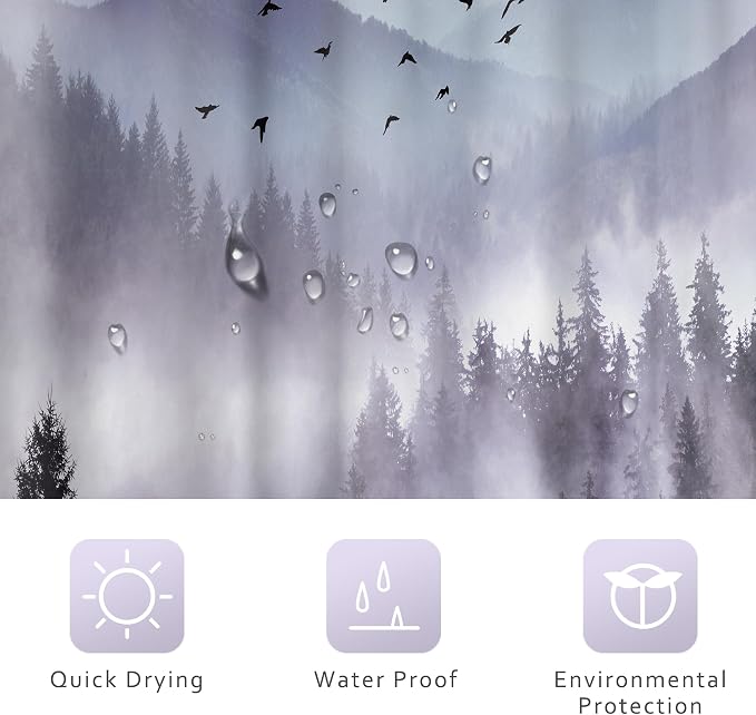 Riyidecor Stall Half Small Rv Shower Curtain 36Wx72H Inch Purple Mountain Camp - Image 5
