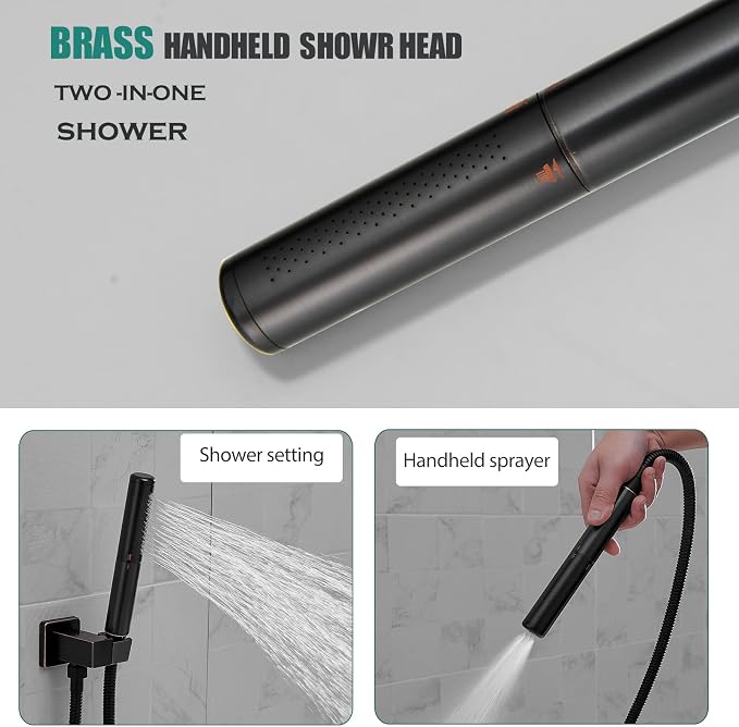 Hoimpro 12 Inch Shower Rain Head Shower System Faucet Set 2 in 1 Handheld - Image 3
