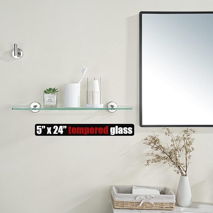 JQK Bathroom Glass Shelf Chrome, Tempered Glass Shower Storage 24 by 5 inches - Image 2