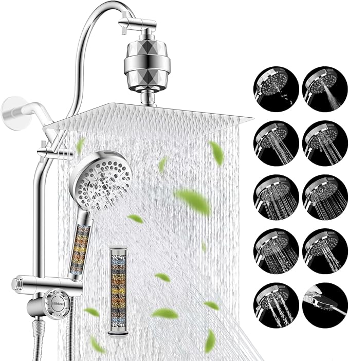 Hibbent Dual Filter All Metal 12" Rainfall Showerhead Combo, High Pressure by Hibbent