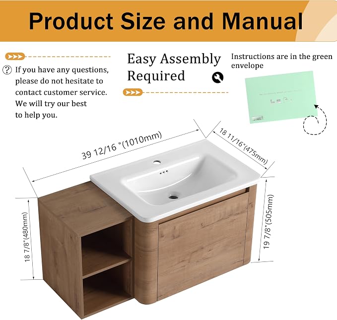 40 Inch Wall-Mounted Vanity - Image 2