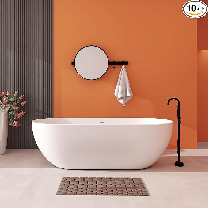 69" Premium Solid Surface Freestanding Bathtub, Oval Stone Resin Tub by HIGEINE