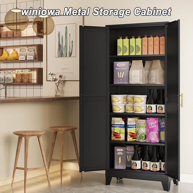 Metal Pantry Cabinet with 2 Doors and Adjustable Shelves - Image 4
