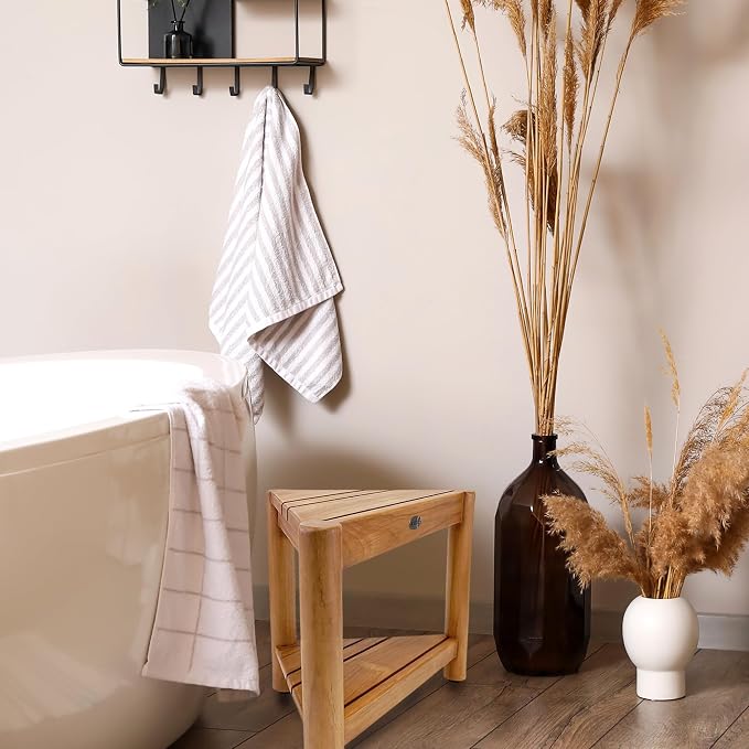 Asta Select Solid Teak Corner Shower Stool, Poratble Teak Wood - Image 2