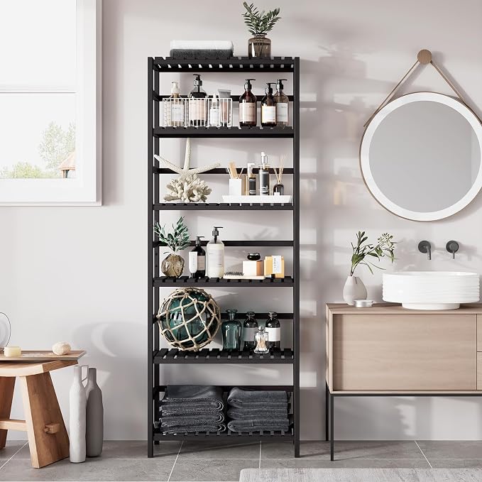 Bamjoy Bamboo Shelf, 6-Tier Bookshelf Adjustable Storage Shelves, Tall Shelving - Image 4