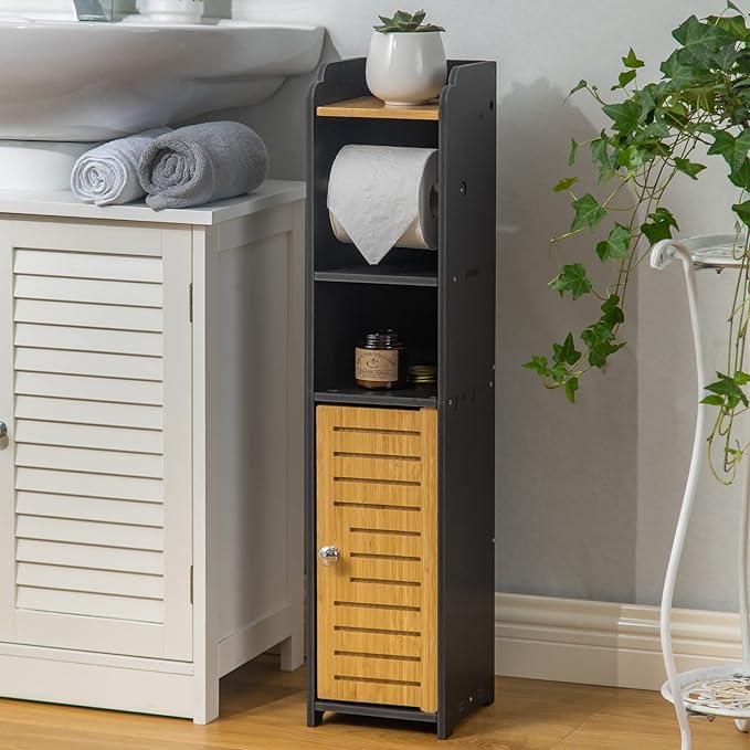 AOJEZOR Toilet Paper Holder Stand: Small Bathroom Storage Cabinet - Image 2