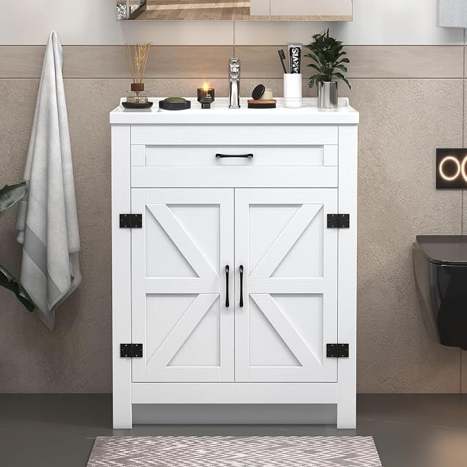 24inch Bathroom Sink Vanity Combo, Small Freestanding Single Bath Vanity Sink by Buildonely