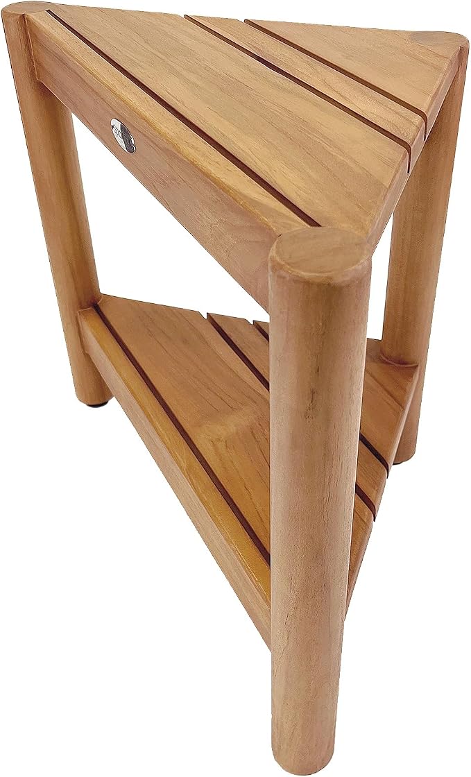 Asta Select Solid Teak Corner Shower Stool, Poratble Teak Wood by SPATEAK